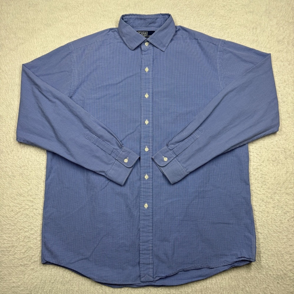 Ralph Lauren Westerton Blue Button Up Shirt Small Check Men's Size Large